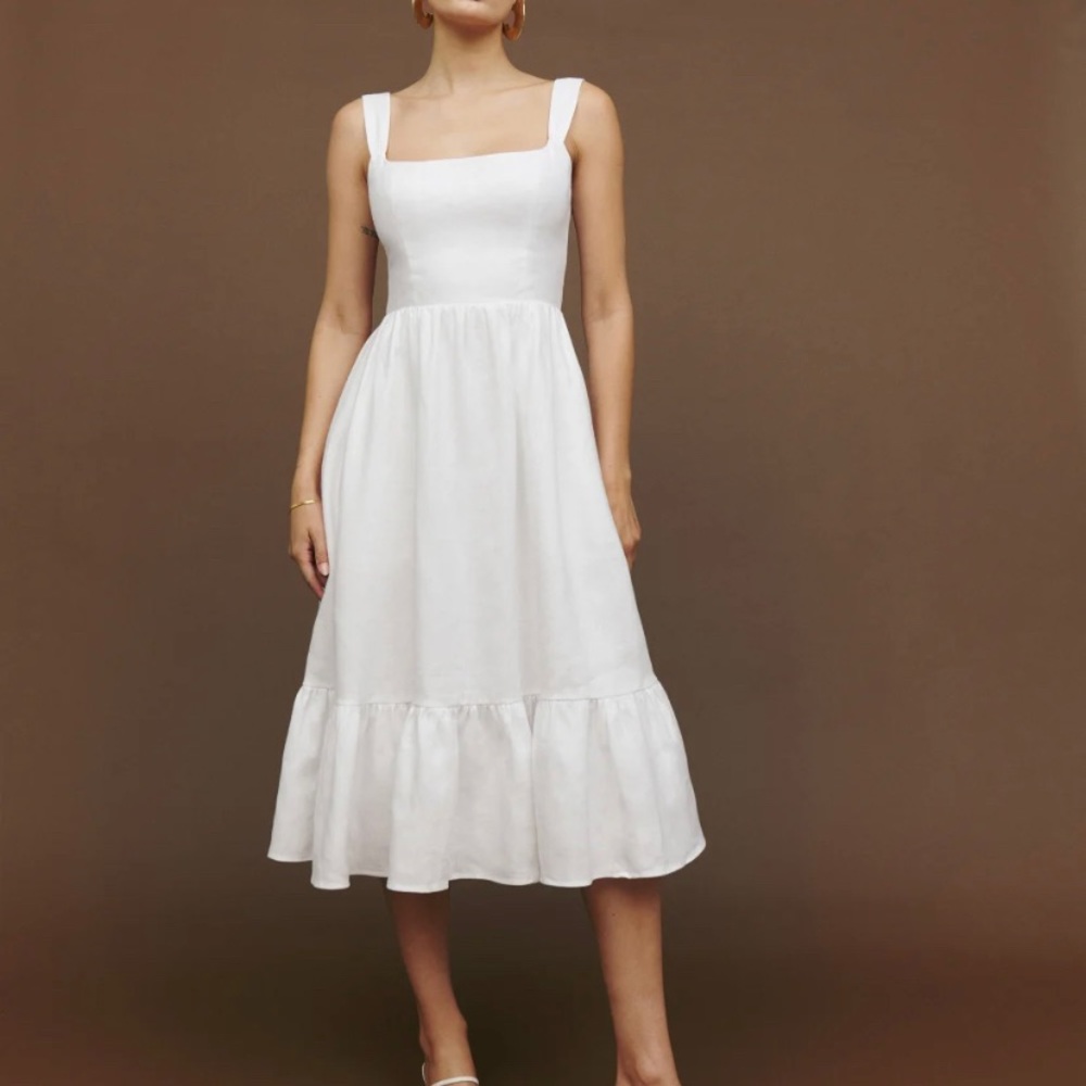 REFORMATION White Linen Bucatini Dress Size 10 NWT